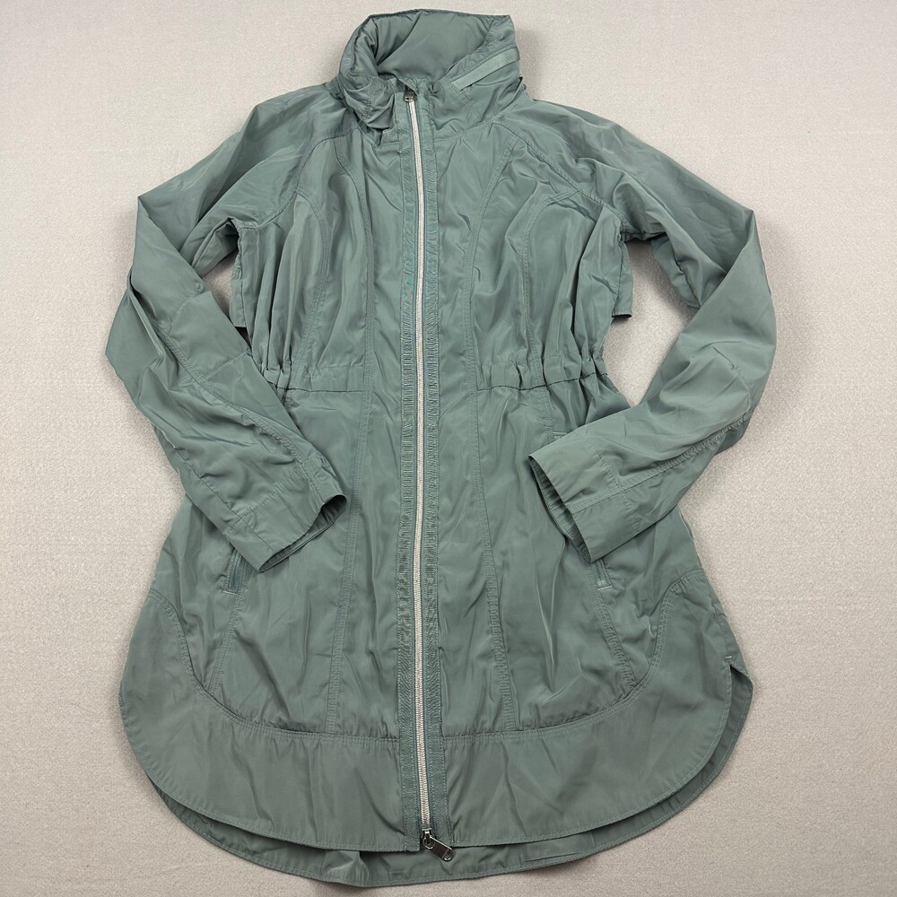 Athleta Jacket Women XS Green Drip Drop Full Zip Rain Parka High Neck Pockets